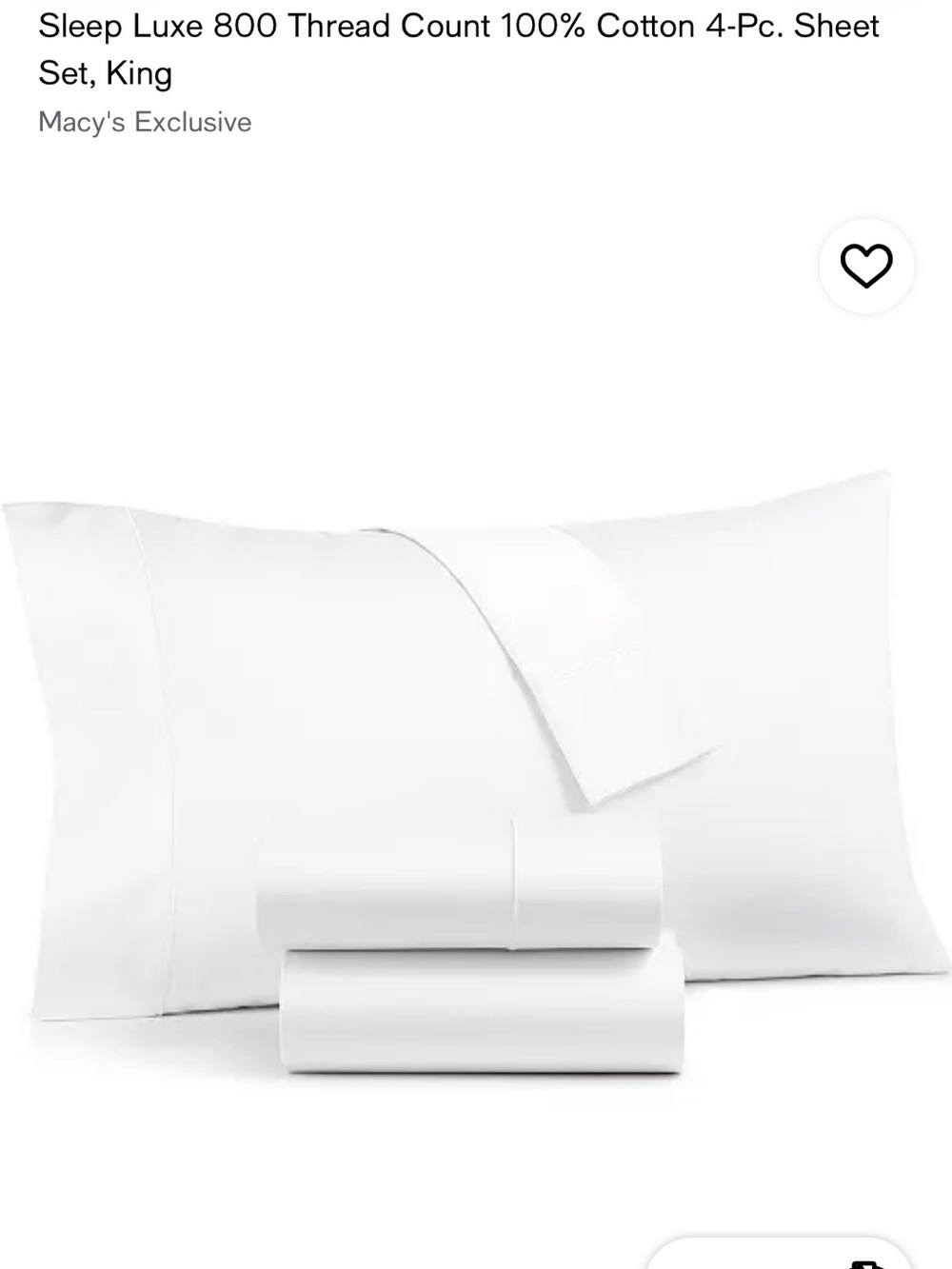 NEW Charter Club 800 Thread Count 100% Cotton Sheet Set - White